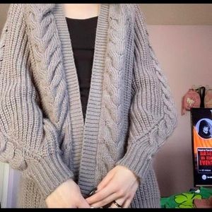 grey cardigan